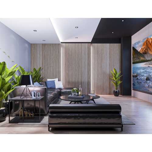 Фото Акустическая панель Cosca Ясень Тирамису, черный войлок, рейки (2750х600 мм)