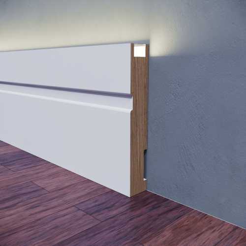 Фото Плинтус напольный с подсветкой LED Evrowood PN 102 Белый, крашеный (100*16*2000)
