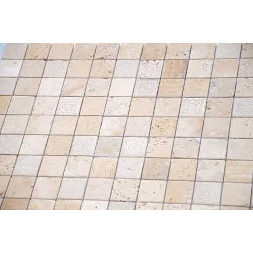 Фото Мозаика из натурального камня Caramelle Art Stone Travertino beige 48х48 (300х300х8 мм)