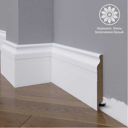 Фото Белый плинтус напольный МДФ Madest Decor модель 02-100-22 крашеный (100х22х2400 мм)