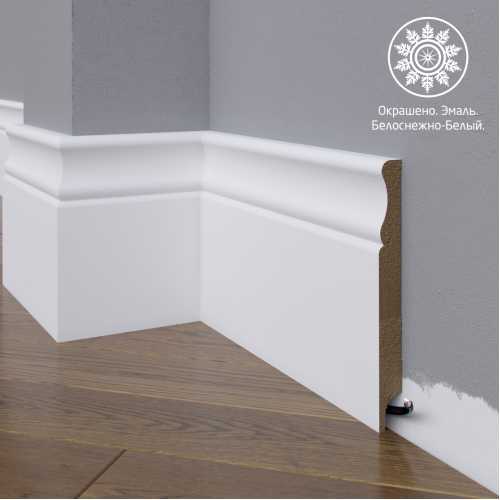 Фото Белый плинтус напольный МДФ Madest Decor модель 07-150-18 крашеный  (150х18х2400 мм)