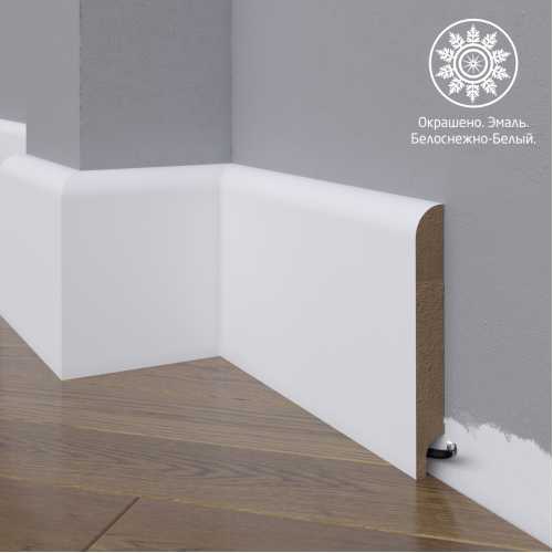 Фото Белый плинтус напольный МДФ Madest Decor 10-136-16 крашеный (136х16х2400 мм)