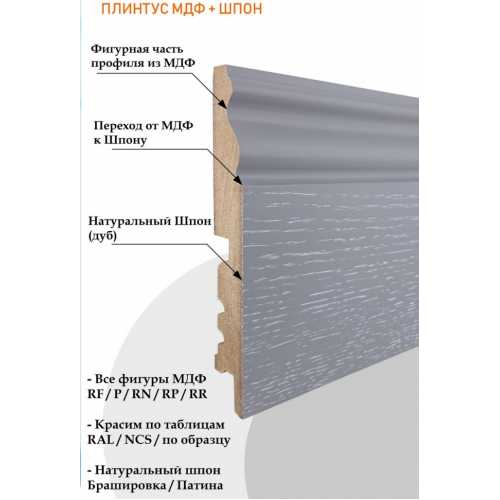 Фото Плинтус напольный под покраску Finitura 80*16*2750 мм RF, фигурный Мдф+шпон