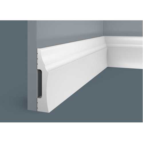 Фото Плинтус напольный Cosca PX009 под покраску, белый, широкий (120х25)