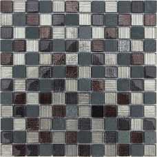 Мозаика стеклянная с камнем Caramelle Naturelle Alcantara nero 23х23 (298х298х8 мм)
