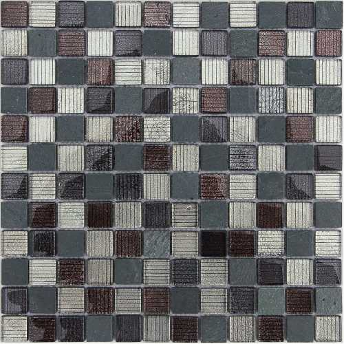 Фото Мозаика стеклянная с камнем Caramelle Naturelle Alcantara nero 23х23 (298х298х8 мм)