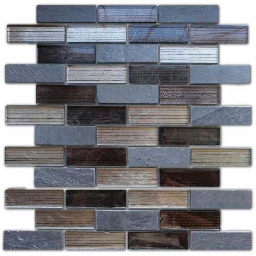 Фото Мозаика стеклянная с камнем Caramelle Naturelle Alcantara nero 23х73 (260х298х8 мм)