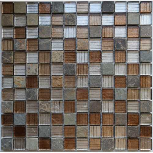 Фото Мозаика стеклянная с камнем Caramelle Naturelle Alcantara ruggine 23х23 (298х298х8 мм)