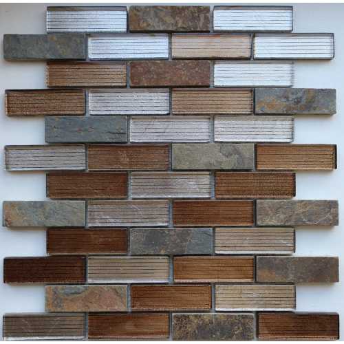 Фото Мозаика стеклянная с камнем Caramelle Naturelle Alcantara ruggine 23х73 (260х298х8 мм)