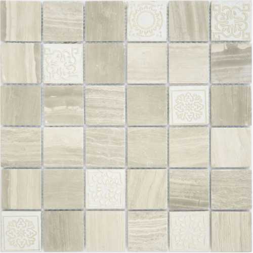 Фото Мозаика из натурального камня Caramelle Art Stone Travertino silver 48х48 (300х300х8 мм)