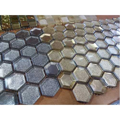 Фото Мозаика стеклянная Caramelle Alchimia Aureo grani hexagon 23х13 (300х300х6 мм)