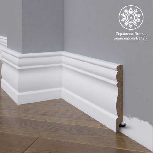 Фото Белый плинтус напольный МДФ Madest Decor 24-120-18 крашеный (120х18х2400 мм)