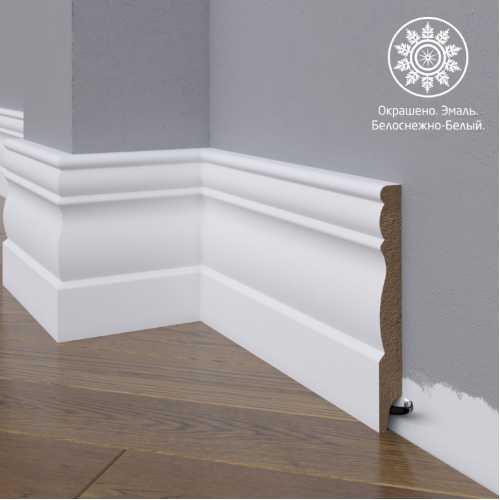Фото Белый плинтус напольный МДФ Madest Decor 24-136-16 крашеный (136х16х2400 мм)